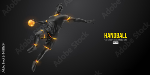 Abstract silhouette of a handball player on black background. Handball player man are throws the ball. Vector illustration