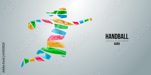 Abstract silhouette of a handball player on white background. Handball player woman are throws the ball. Vector illustration