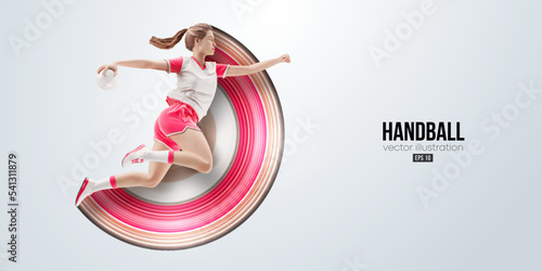 Realistic silhouette of a handball player on white background. Handball player man are throws the ball. Vector illustration
