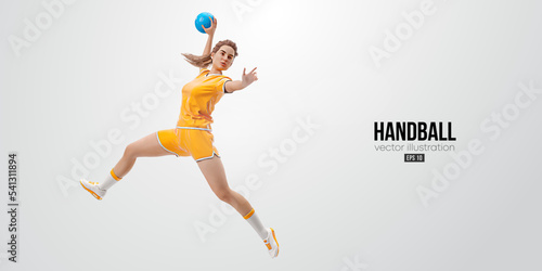 Realistic silhouette of a handball player on white background. Handball player woman are throws the ball. Vector illustration