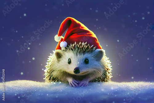 Grreting card, hedgehog, illustration, winter, generative AI photo