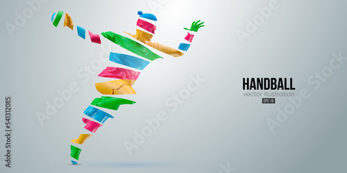 Abstract silhouette of a handball player on white background. Handball player man are throws the ball. Vector illustration