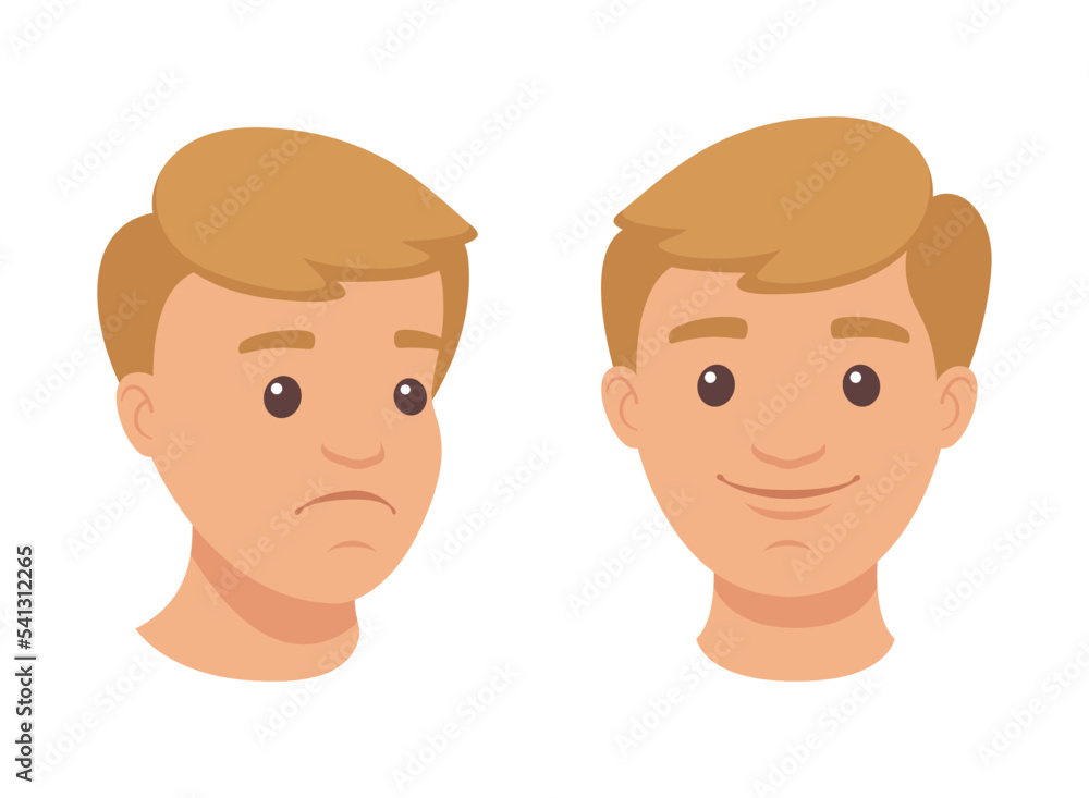 Face of Handsome Man Character Demonstrating Emotion Vector Set Face of Handsome Man Character Demonstrating Emotion Vector Set