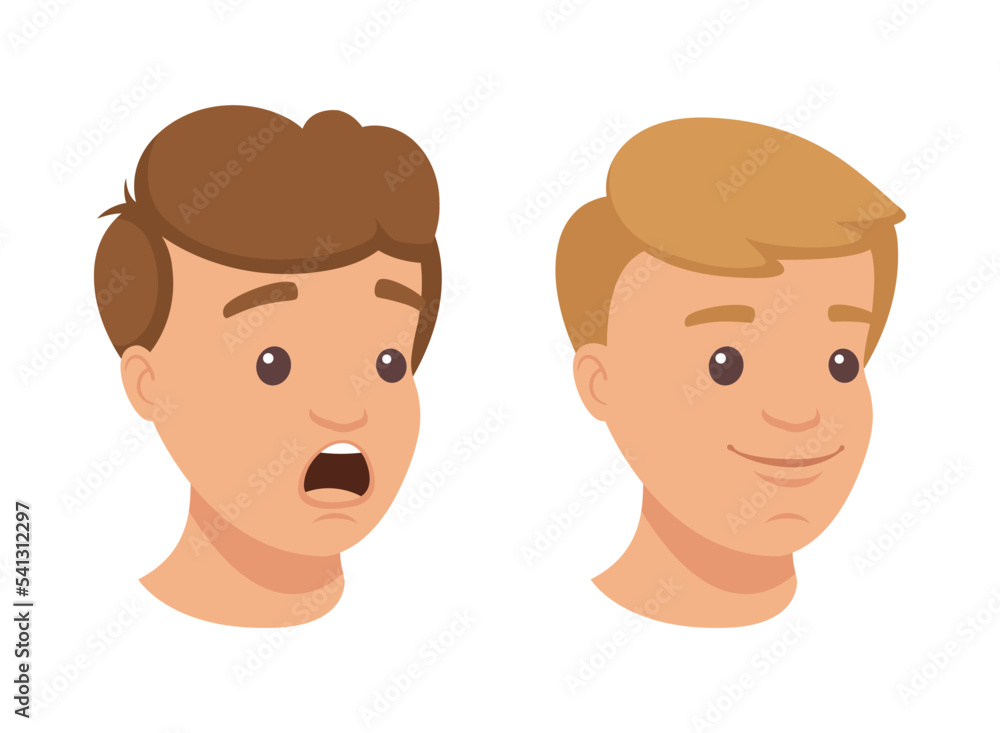 Face of Handsome Man Character Demonstrating Emotion Vector Set Face of Handsome Man Character Demonstrating Emotion Vector Set