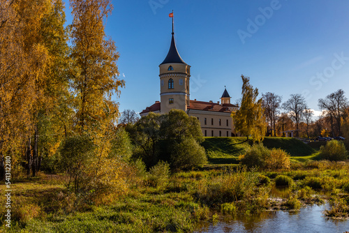 Mariental Fortress against the background of an autumn forest in the city of Pavlovsk near St. Petersburg