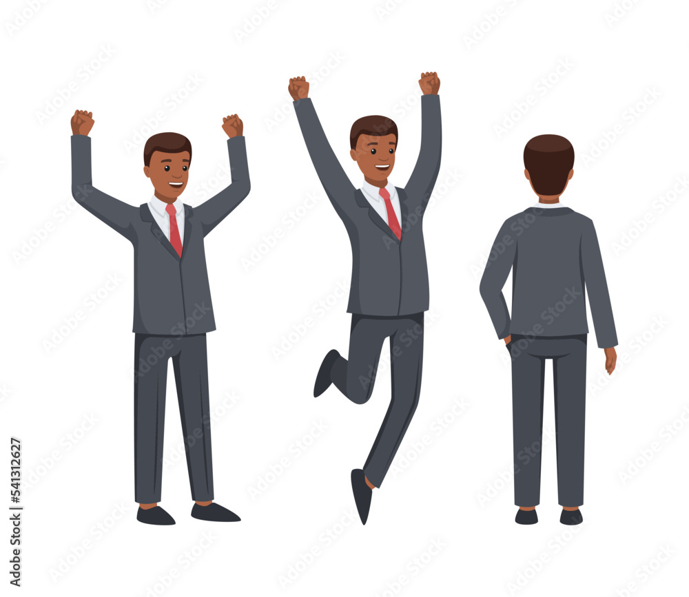 Office African American Man Character in Suit and Red Tie in Different Pose and Hand Gesture Vector Set Office African American Man Character in Suit and Red Tie in Different Pose and Hand Gesture Vector Set