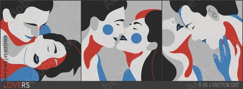 People in love. Set of portraits of lovers couple. Colored spots face