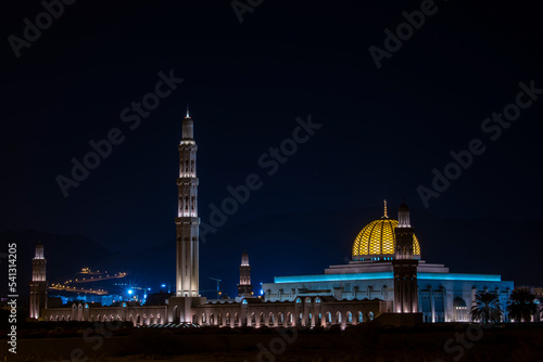 Muscat , Oman-September, 16,2022 : The Sultan Qaboos Grand Mosque is the largest mosque in Oman, located in the capital city of Muscat.  photo