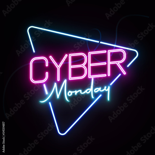 Cyber monday neon style light typography vector illustration