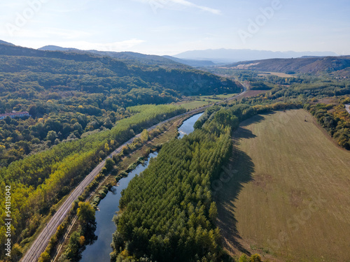 Aerial Autumn view of Iskar river, Bulgaria