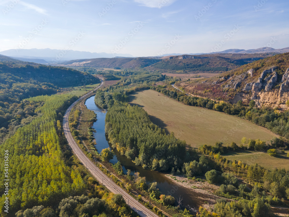 Aerial Autumn view of Iskar river, Bulgaria
