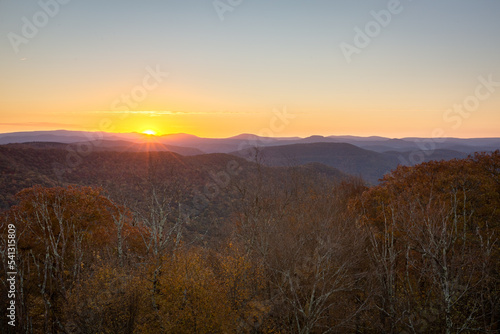 Colorful autumn sunrise over Monongahela National Forest West Virginia