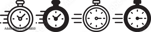 Clock icon set. Time clock icons collection. Line clocks symbol. Quick time or deadline icon. Express service symbol. Vector illustration