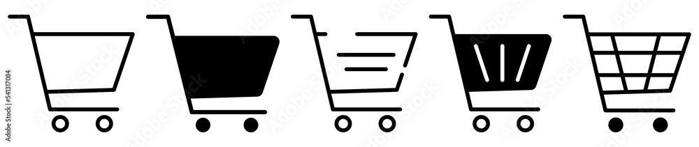 Shopping cart icon set. Shopping trolley in outline and flat icons. Design for web and mobile app. Shopping cart icon set. Shopping trolley in outline and flat icons. Design for web and mobile app.