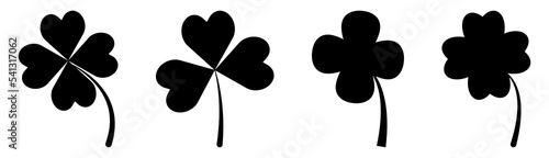 Set of three and four leaf clovers. Vector illustration isolated on white background