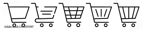 Shopping cart outline icons set. Vector illustration isolated on white background