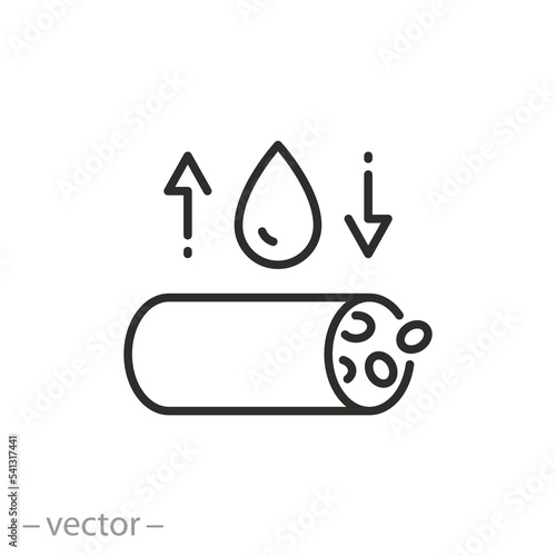 cholesterol level icon, blood vessel with erythrocytes, thin line symbol on white background - editable stroke vector illustration eps10