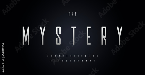 Mystery alphabet. Thin futuristic and mysterious modern font, contemporary letters for modern futuristic logo, narrow space headline, barcode text, tall monogram, lettering. Vector typographic design