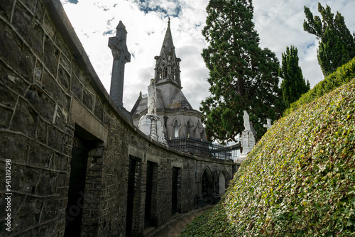Photography Ancient, beautifully ornate sarcophagus, graves and mausoleum in Glasnevin Cemet