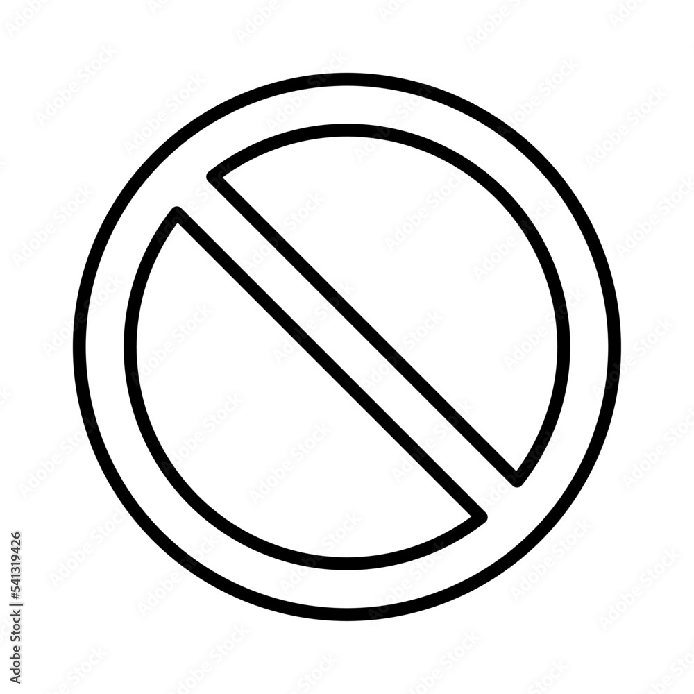 Black White Round No Sign or General Prohibition Circle-Backslash Icon with Outline Contour. Vector Image. Black White Round No Sign or General Prohibition Circle-Backslash Icon with Outline Contour. Vector Image.
