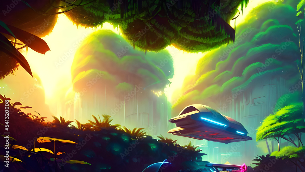 ancient science fiction temple ruins on an alien planet in the jungle ...
