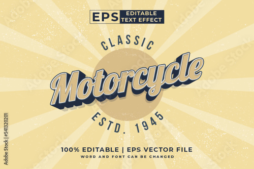 Editable text effect motorcycle badge 3d vintage style premium vector