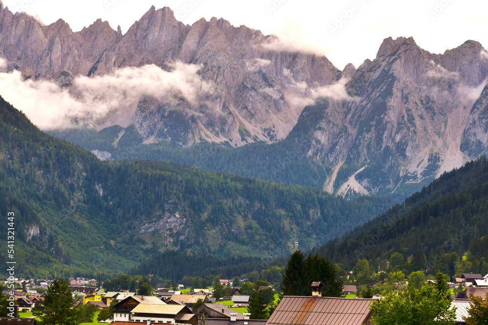 The Gosaukamm is an Austrian mountain chain within the Dachstein range of the Northern Limestone Alps. The chain forms an imposing backdrop to the valley and town of Gosau. The Gosaukamm is an Austrian mountain chain within the Dachstein range of the Northern Limestone Alps. The chain forms an imposing backdrop to the valley and town of Gosau.