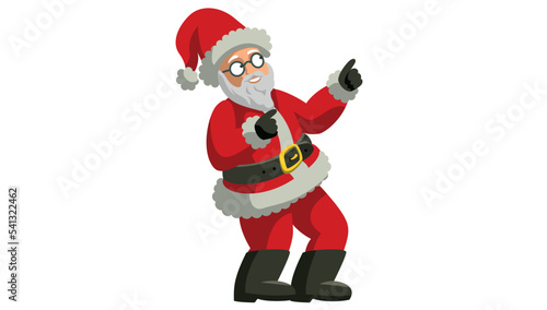 Happy Santa Claus points upwards, Christmas vector illustration, Santa Claus character decoration isolated on white background