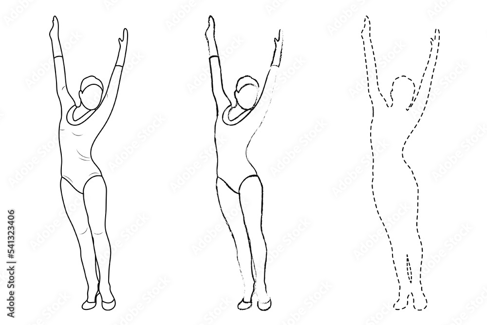 Fototapeta premium Outline figure of a gymnast in a sports pose. Gym girl silhouette sketch. Gymnastics.