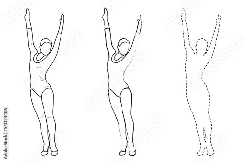 Outline figure of a gymnast in a sports pose. Gym girl silhouette sketch. Gymnastics.