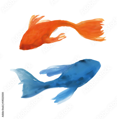 blue and red fish watercolor style