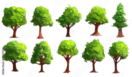 collection of trees watercolor style