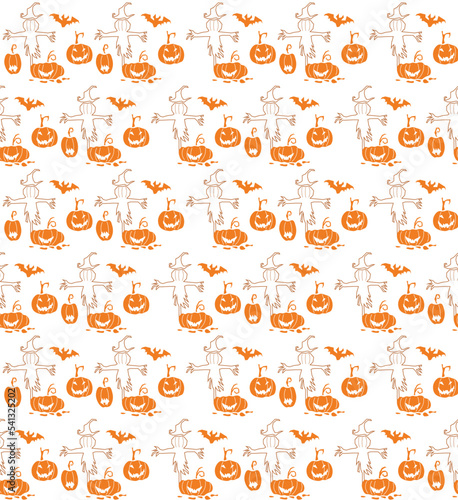 Seamless pattern background with orange halloween festive, endless pumpkins carved.   bats with hallowen pumpkin © FATIR29