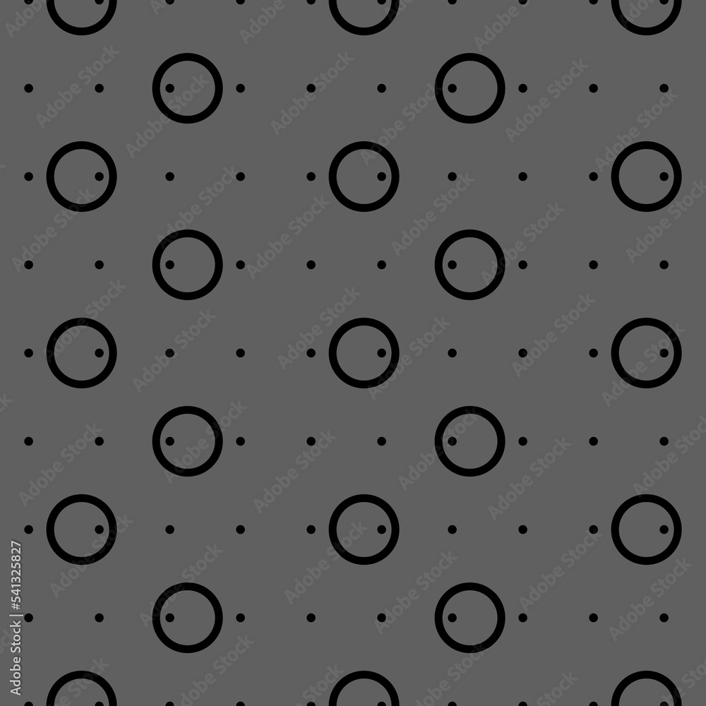 Vector illustration. Geometric seamless pattern. Solid dots and linear circles in rows. Spotted grey, black and white background. Simple monochrome abstract pattern. Vector illustration. Geometric seamless pattern. Solid dots and linear circles in rows. Spotted grey, black and white background. Simple monochrome abstract pattern.