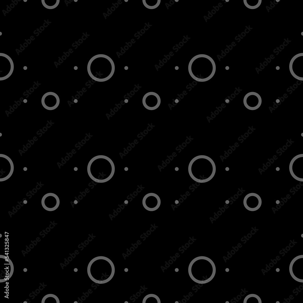 Vector illustration. Geometric seamless pattern. Solid dots and linear circles in rows. Spotted grey, black and white background. Simple monochrome abstract pattern. Vector illustration. Geometric seamless pattern. Solid dots and linear circles in rows. Spotted grey, black and white background. Simple monochrome abstract pattern.