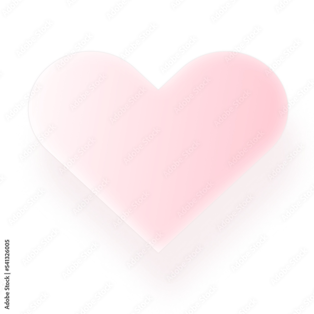 Realistic 3d pink heart with shadow on transparent background. Lighting effect. Romantic design element for collage.  3D icon. 