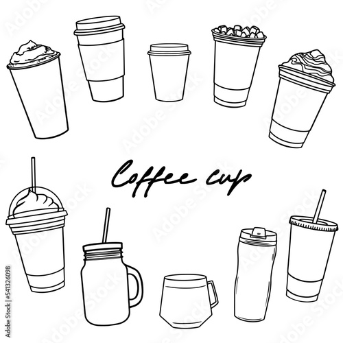 Coffee cup set, hot drinks take away, coffee to go, vector illustration