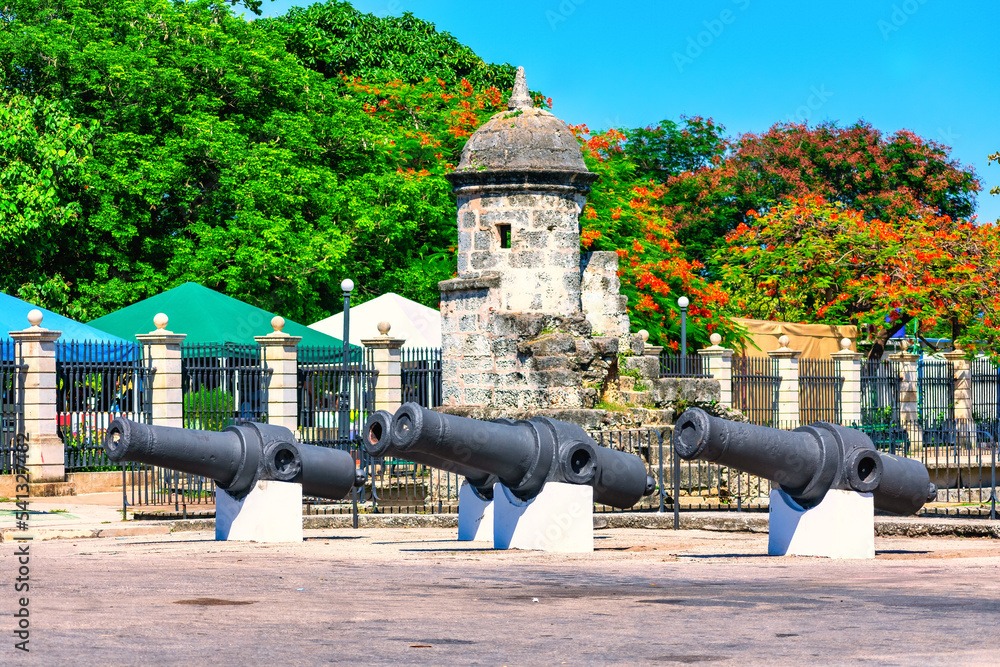 Colonial cannons in Old Havana, Cuba
