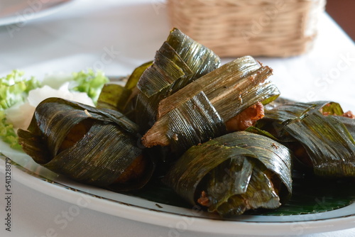 Chicken wrapped with pandan leaf