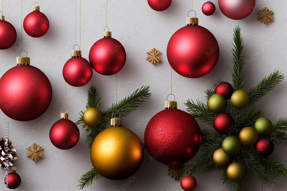 Christmas red, yellow, green ball. New Year's decorations, red, yellow, green hanging Christmas red, yellow, green ball. New Year's decorations, red, yellow, green hanging