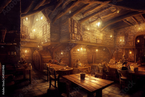 Concept art illustration of medieval tavern photo