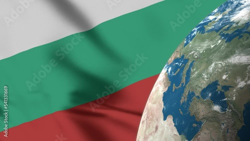 Bulgaria Flag and Bulgaria Map on Earth Globe 4K photo
