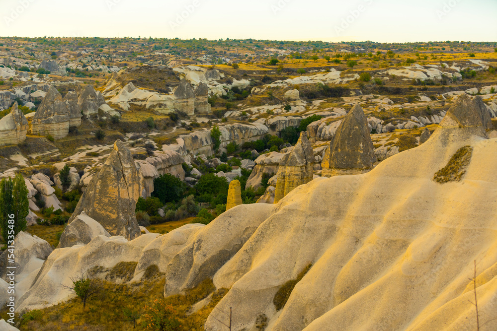 Cappadocia - the most spectacular view in Turkey. Original rock formations and cave towns. Traveling across Western Asia. Beauty of nature. High quality photo