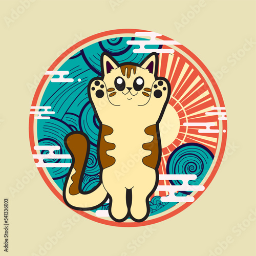 cat illustration with japanese style for kaijune event, notebook, logo