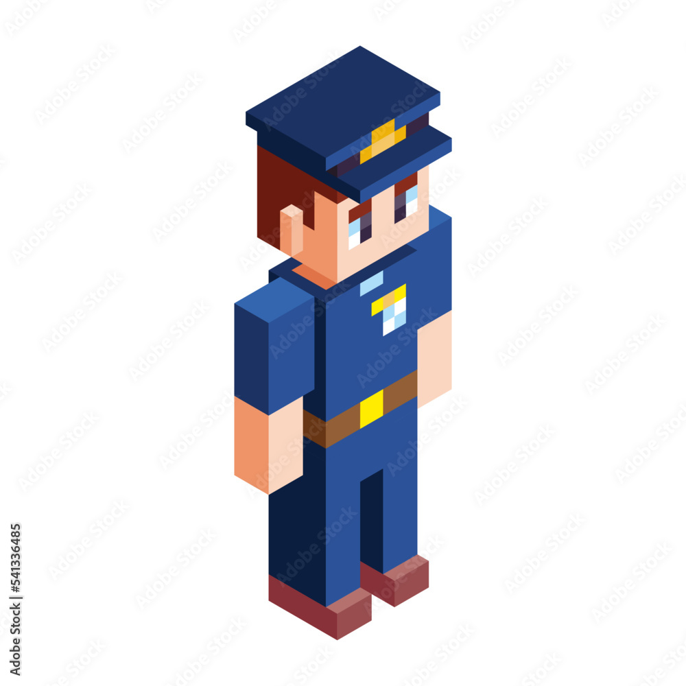 Obraz premium Isolated policeman minecraft vector illustration