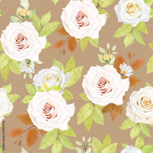 hand drawn white roses background borer and wreath card design