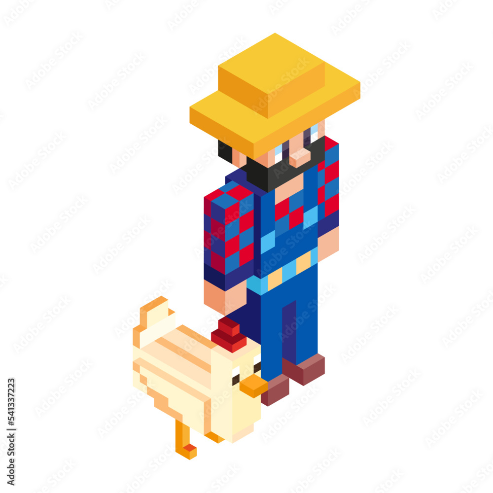Obraz premium Isolated farmer dog minecraft vector illustration