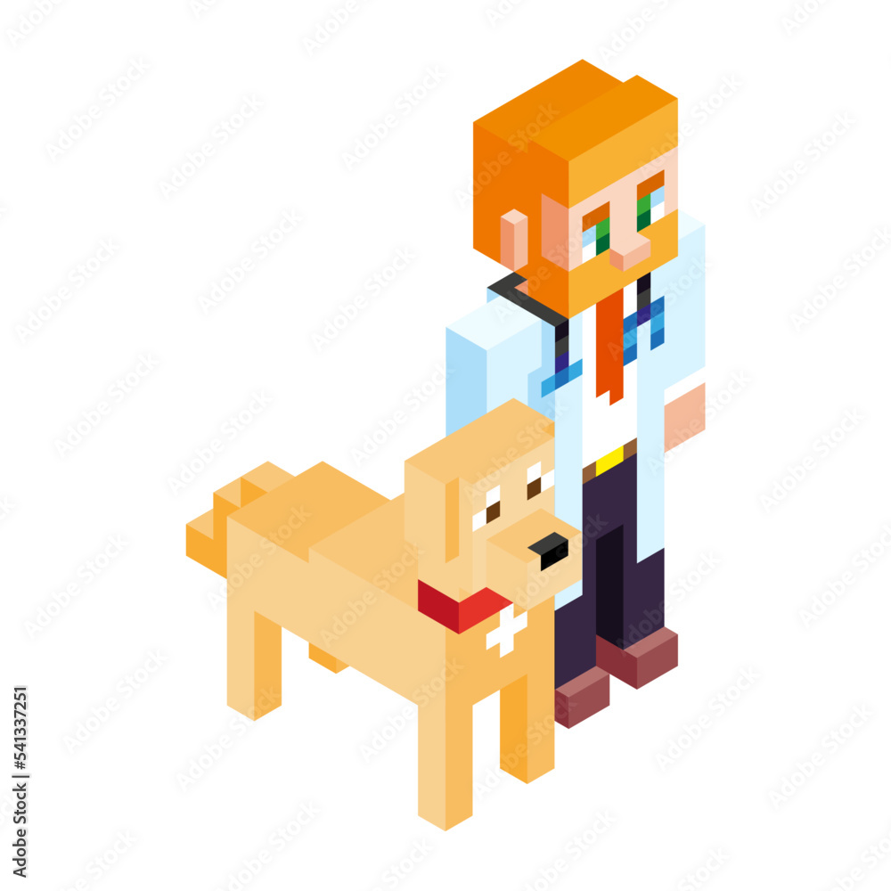 Naklejka premium Isolated medical dog minecraft vector illustration
