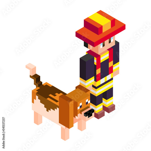 Isolated fireman dog minecraft vector illustration
