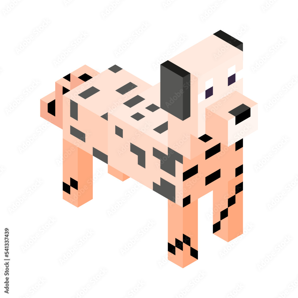 Obraz premium Isolated white dog minecraft vector illustration